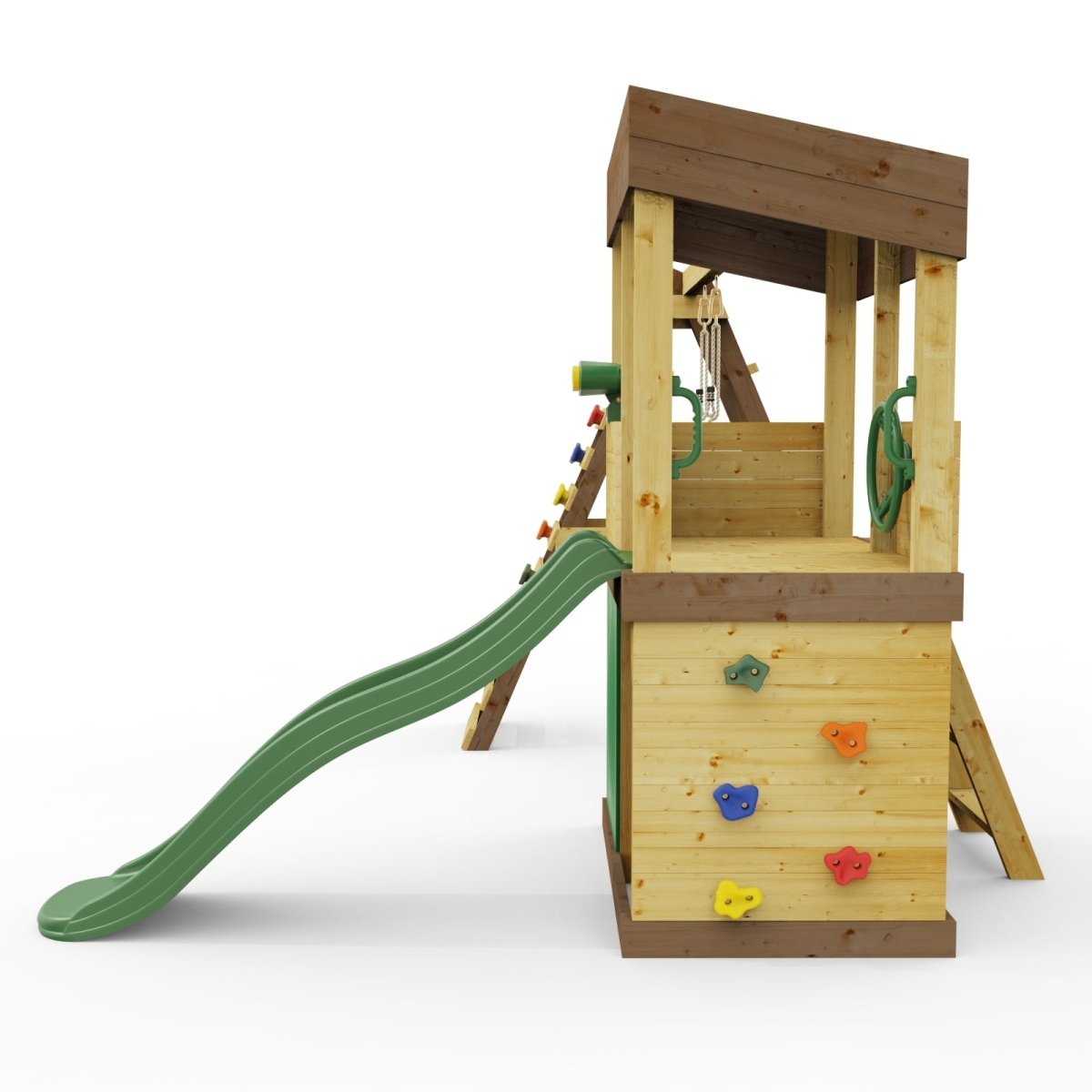 Rebo Lookout Tower with Single Swing, Wave Slide, Climbing Wall, Adventure and Den Packs