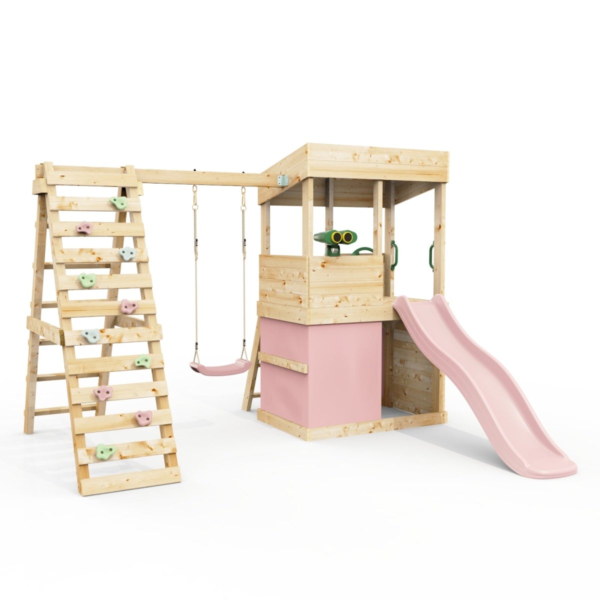 Rebo Lookout Tower with Single Swing, Wave Slide, Climbing Wall, Adventure and Den Packs