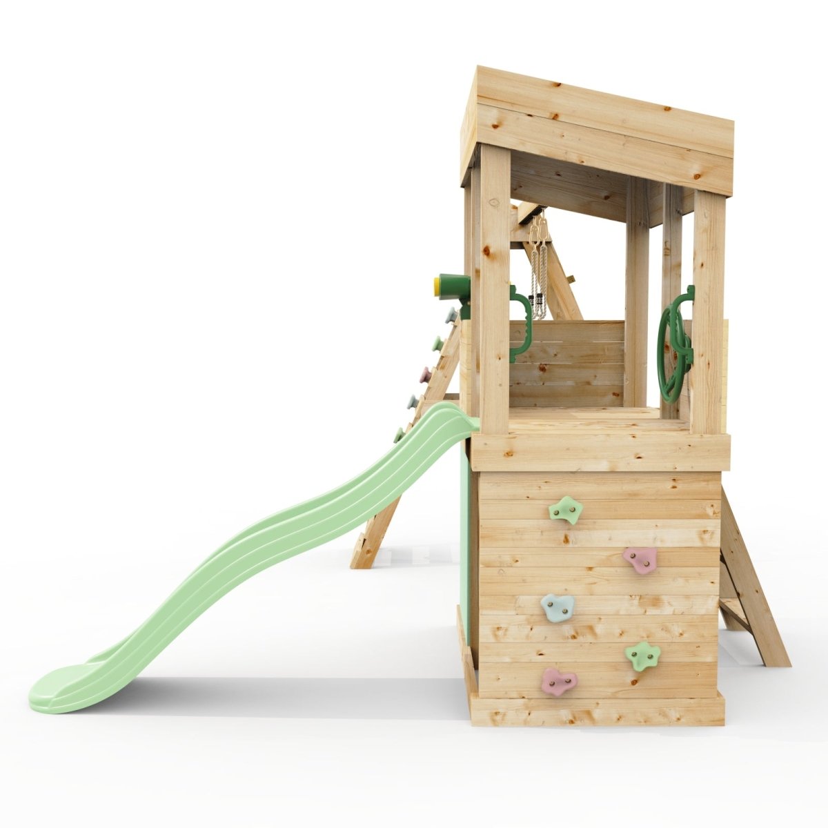 Rebo Lookout Tower with Single Swing, Wave Slide, Climbing Wall, Adventure and Den Packs