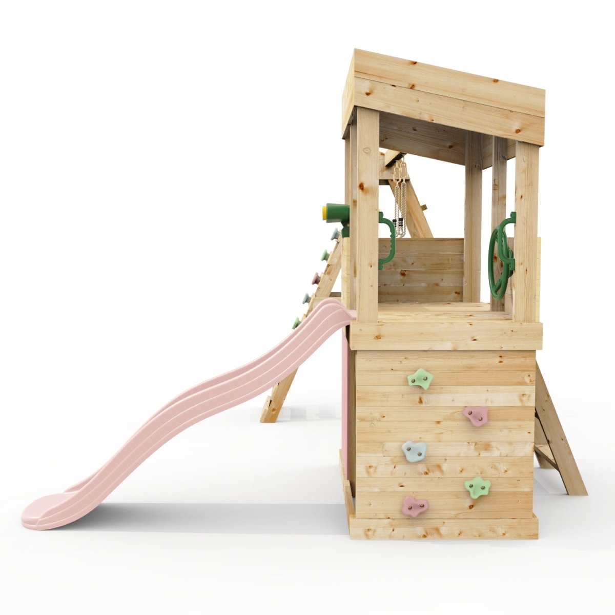 Rebo Lookout Tower with Single Swing, Wave Slide, Climbing Wall, Adventure and Den Packs