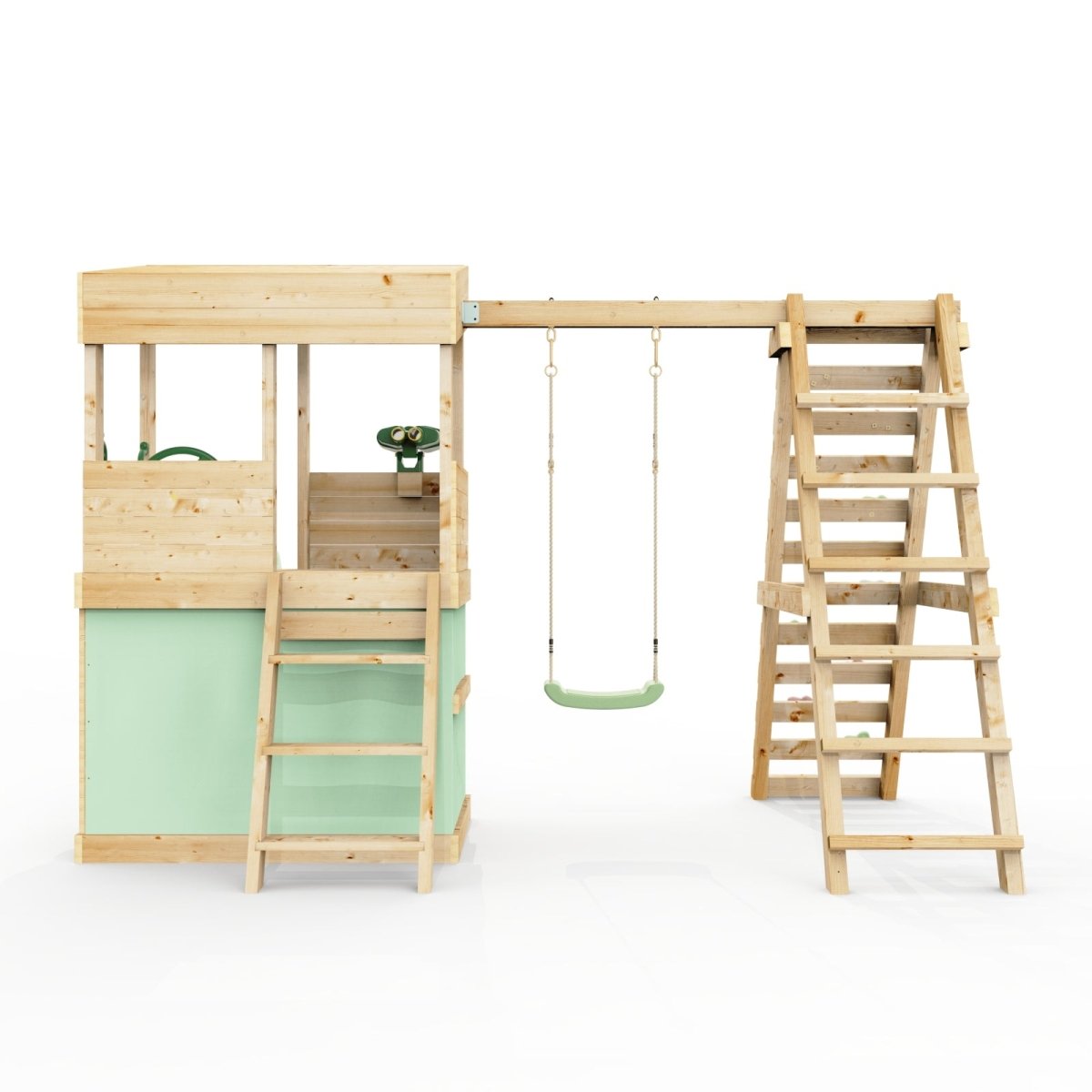 Rebo Lookout Tower with Single Swing, Wave Slide, Climbing Wall, Adventure and Den Packs