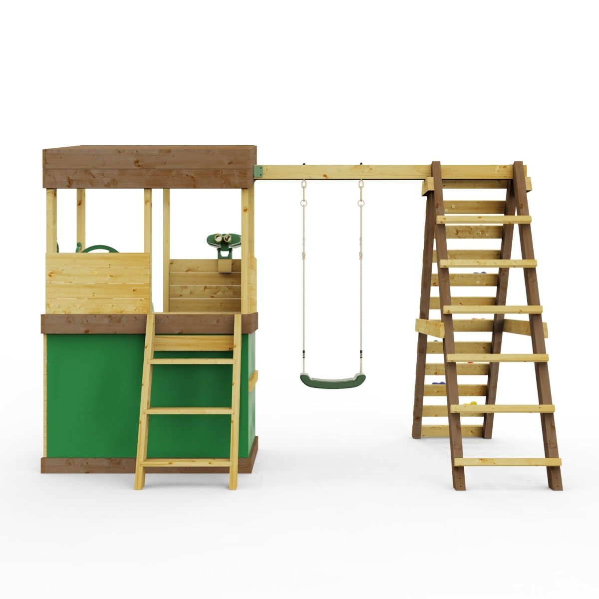 Rebo Lookout Tower with Single Swing, Wave Slide, Climbing Wall, Adventure and Den Packs
