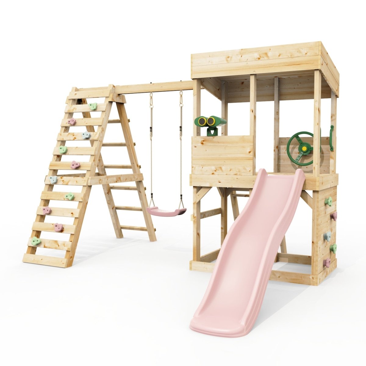 Rebo Lookout Tower with Single Swing, Wave Slide, Climbing Wall and Adventure Pack