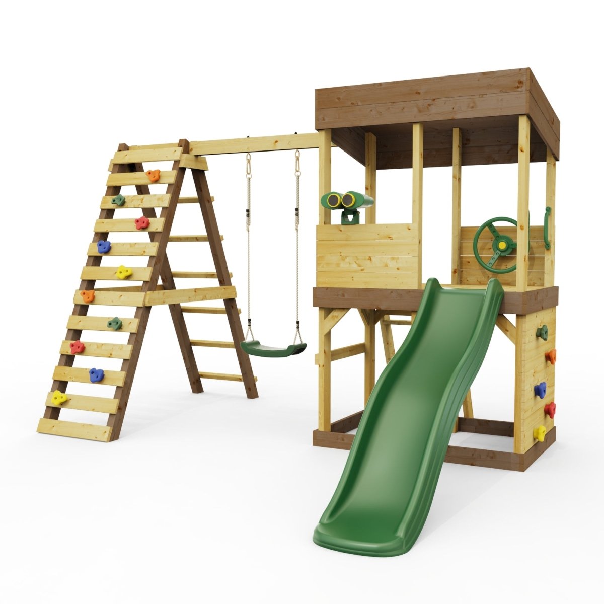 Rebo Lookout Tower with Single Swing, Wave Slide, Climbing Wall and Adventure Pack
