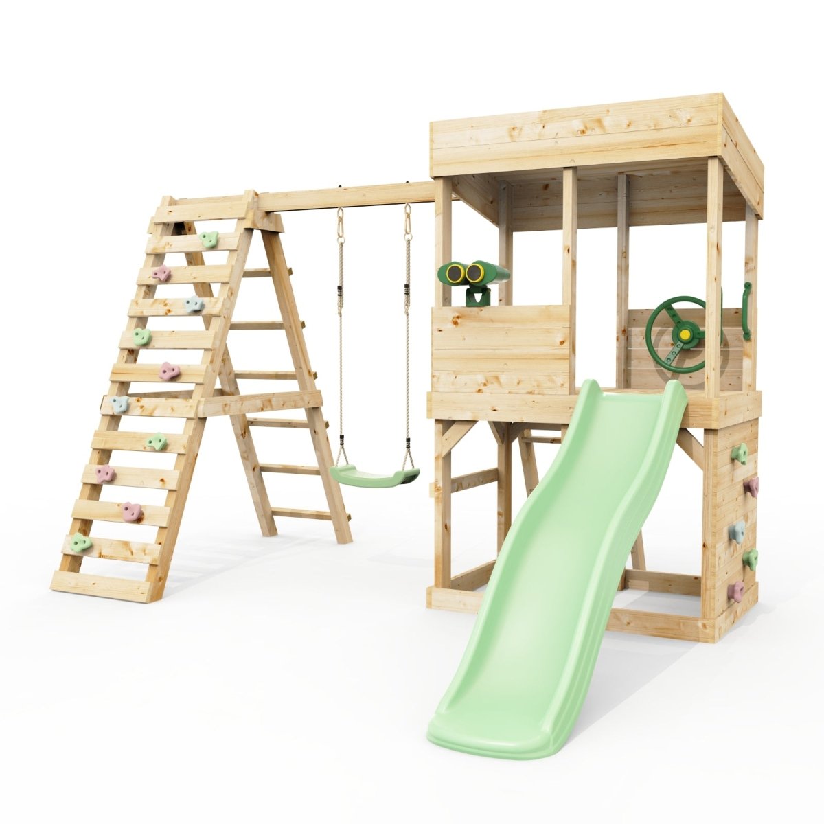 Rebo Lookout Tower with Single Swing, Wave Slide, Climbing Wall and Adventure Pack