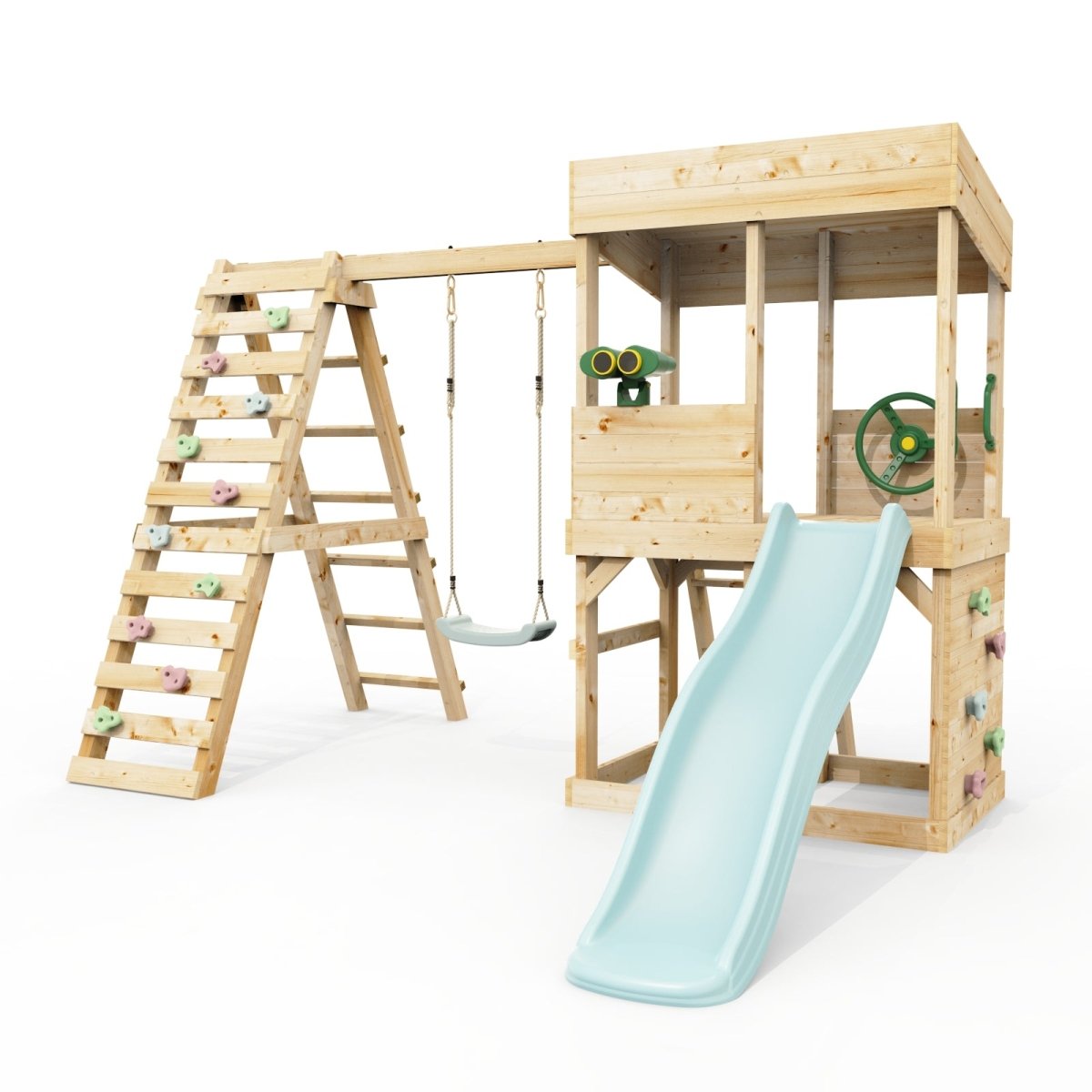 Rebo Lookout Tower with Single Swing, Wave Slide, Climbing Wall and Adventure Pack