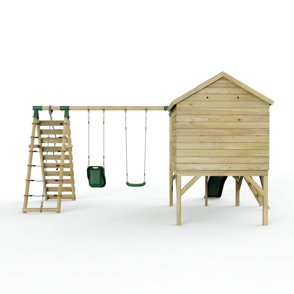 ClassicPlay 5ft Playhouse on Deck with Double Swing, Slide and Climbing Wall