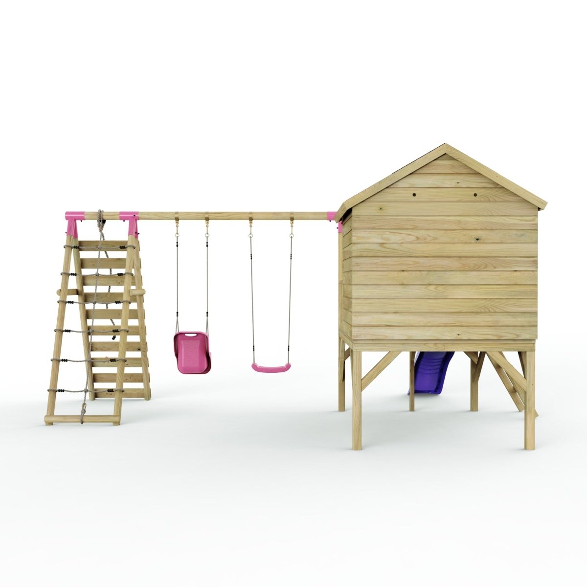 ClassicPlay 5ft Playhouse on Deck with Double Swing, Slide and Climbing Wall