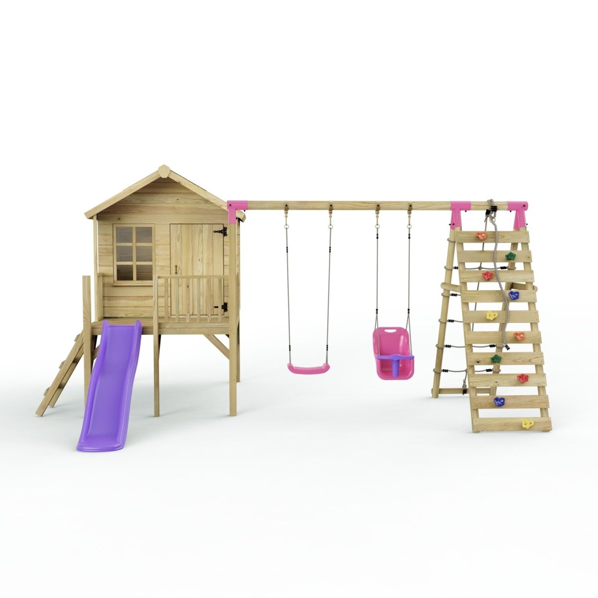 ClassicPlay 5ft Playhouse on Deck with Double Swing, Slide and Climbing Wall