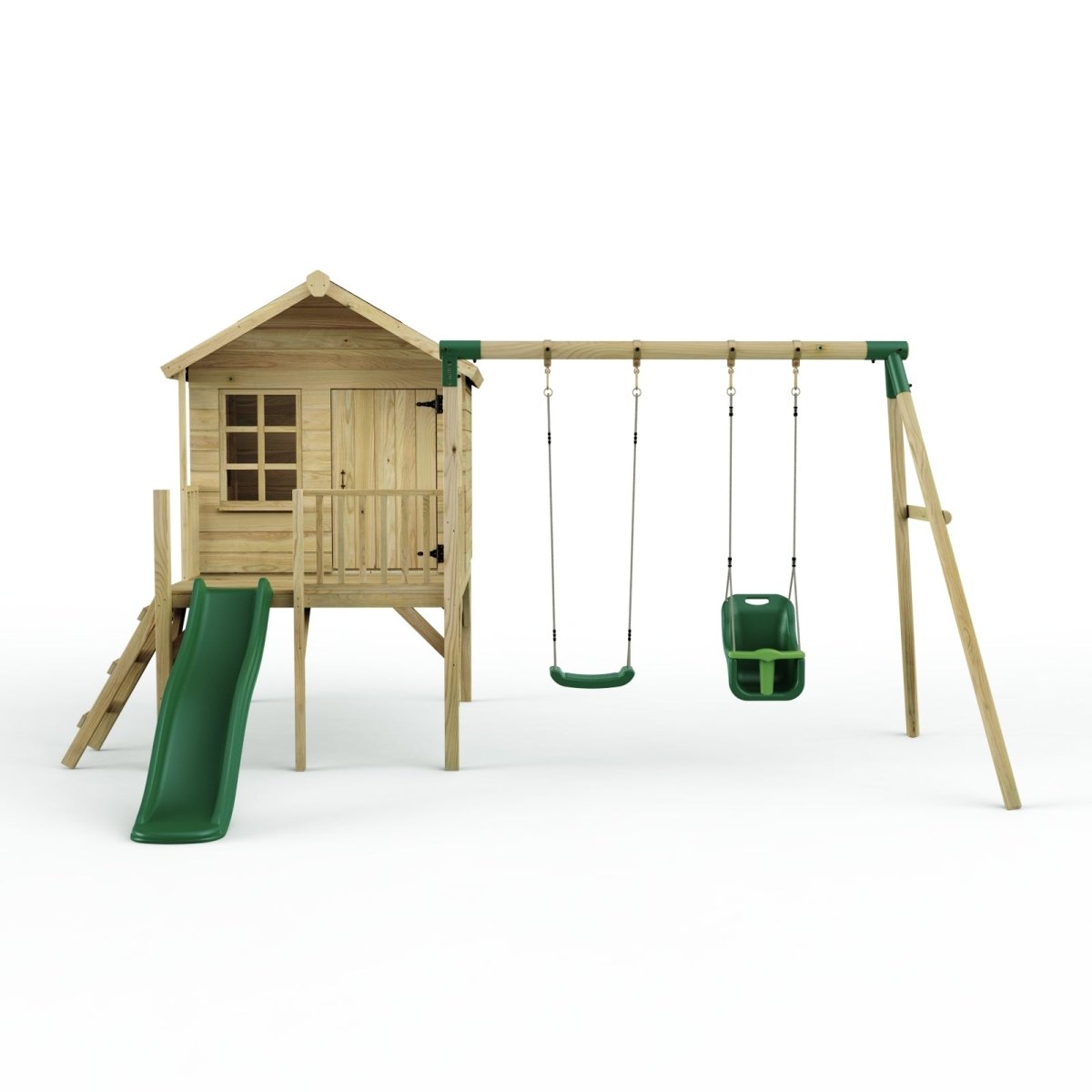 ClassicPlay 5ft Playhouse on Deck with Double Swing and Slide