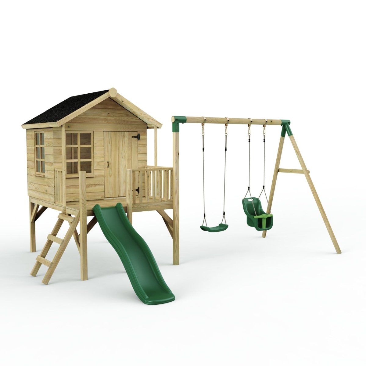 ClassicPlay 5ft Playhouse on Deck with Double Swing and Slide
