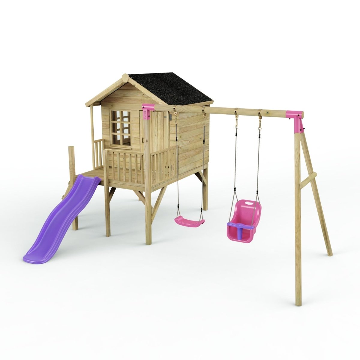 ClassicPlay 5ft Playhouse on Deck with Double Swing and Slide