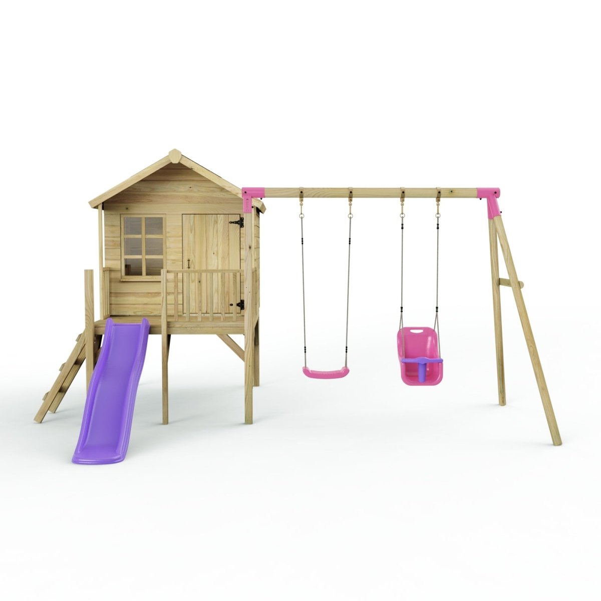 ClassicPlay 5ft Playhouse on Deck with Double Swing and Slide
