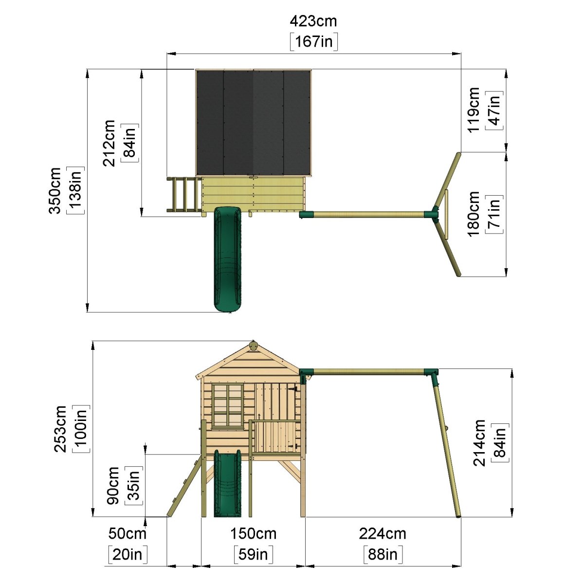 ClassicPlay 5ft Playhouse on Deck with Double Swing and Slide