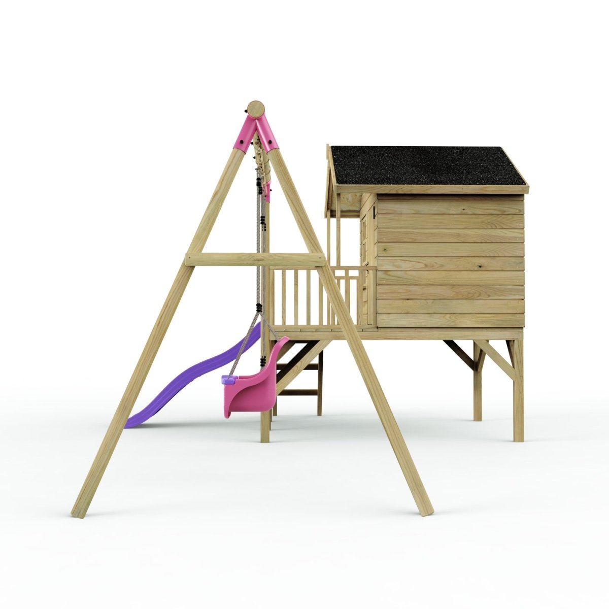 ClassicPlay 5ft Playhouse on Deck with Double Swing and Slide