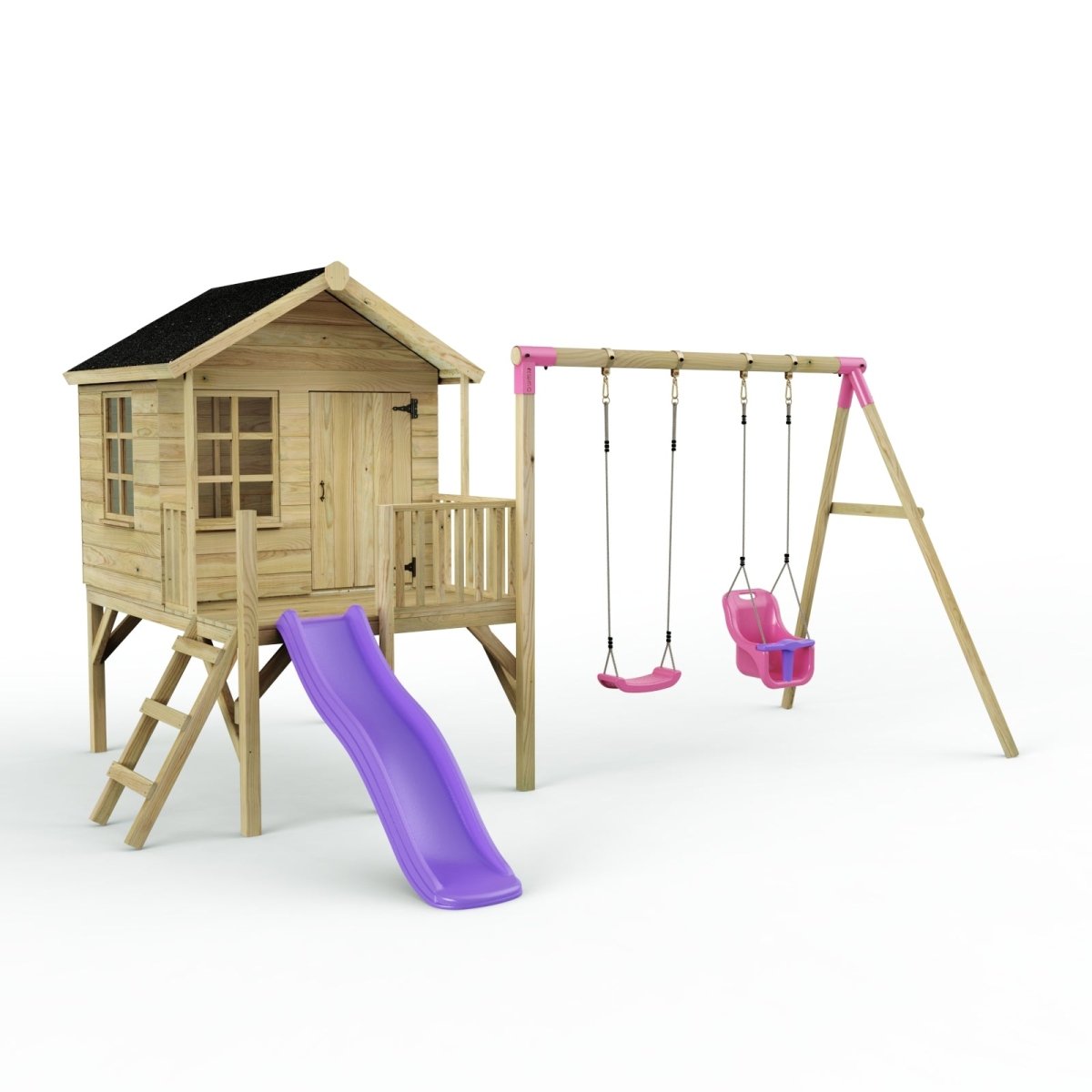 ClassicPlay 5ft Playhouse on Deck with Double Swing and Slide