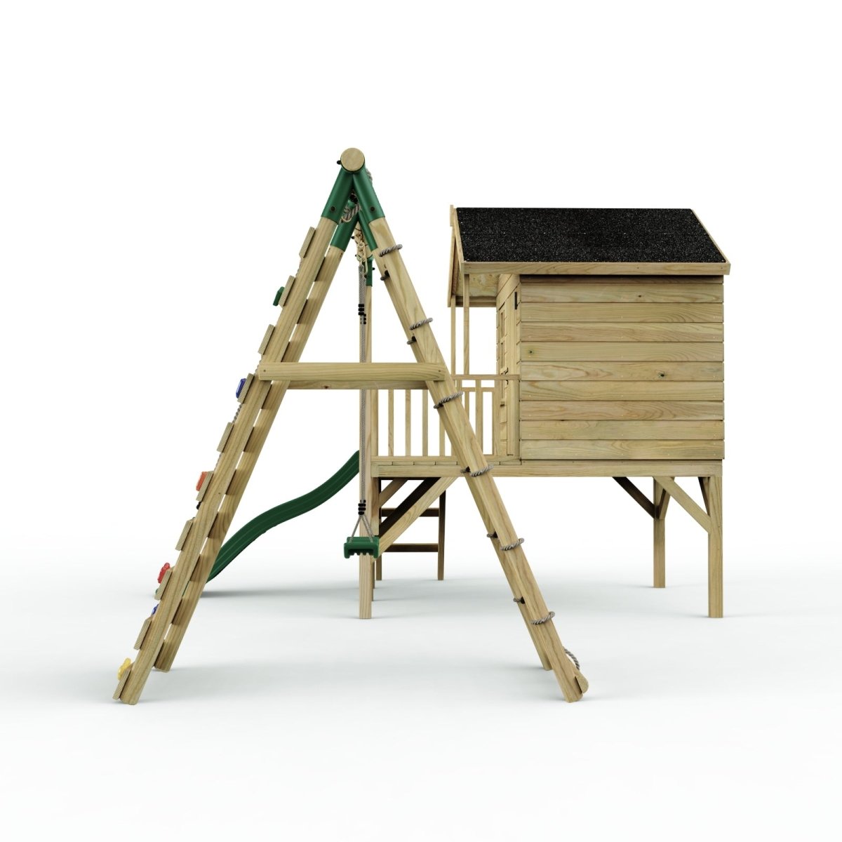 ClassicPlay 5ft Playhouse on Deck with Single Swing, Slide and Climbing Wall