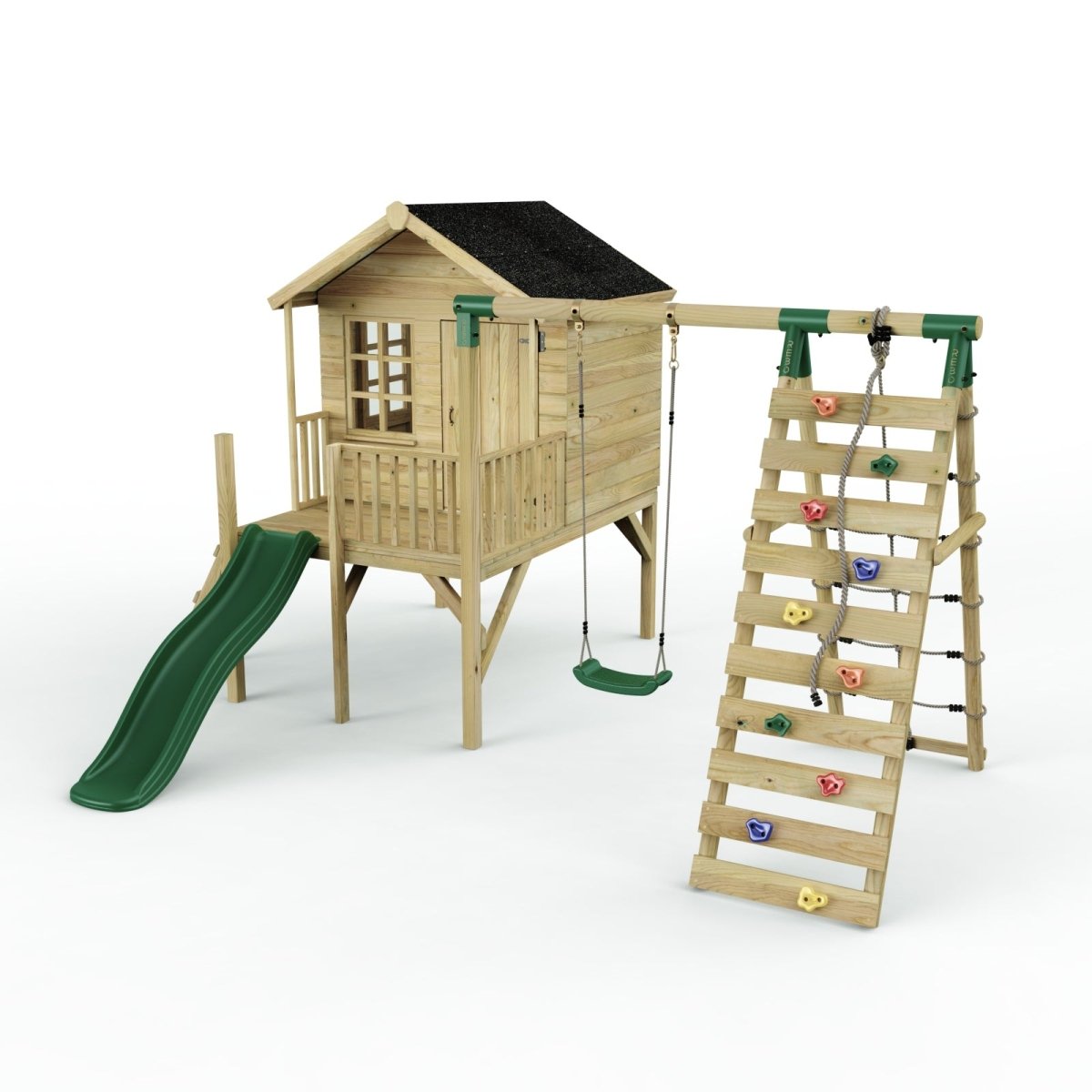 ClassicPlay 5ft Playhouse on Deck with Single Swing, Slide and Climbing Wall