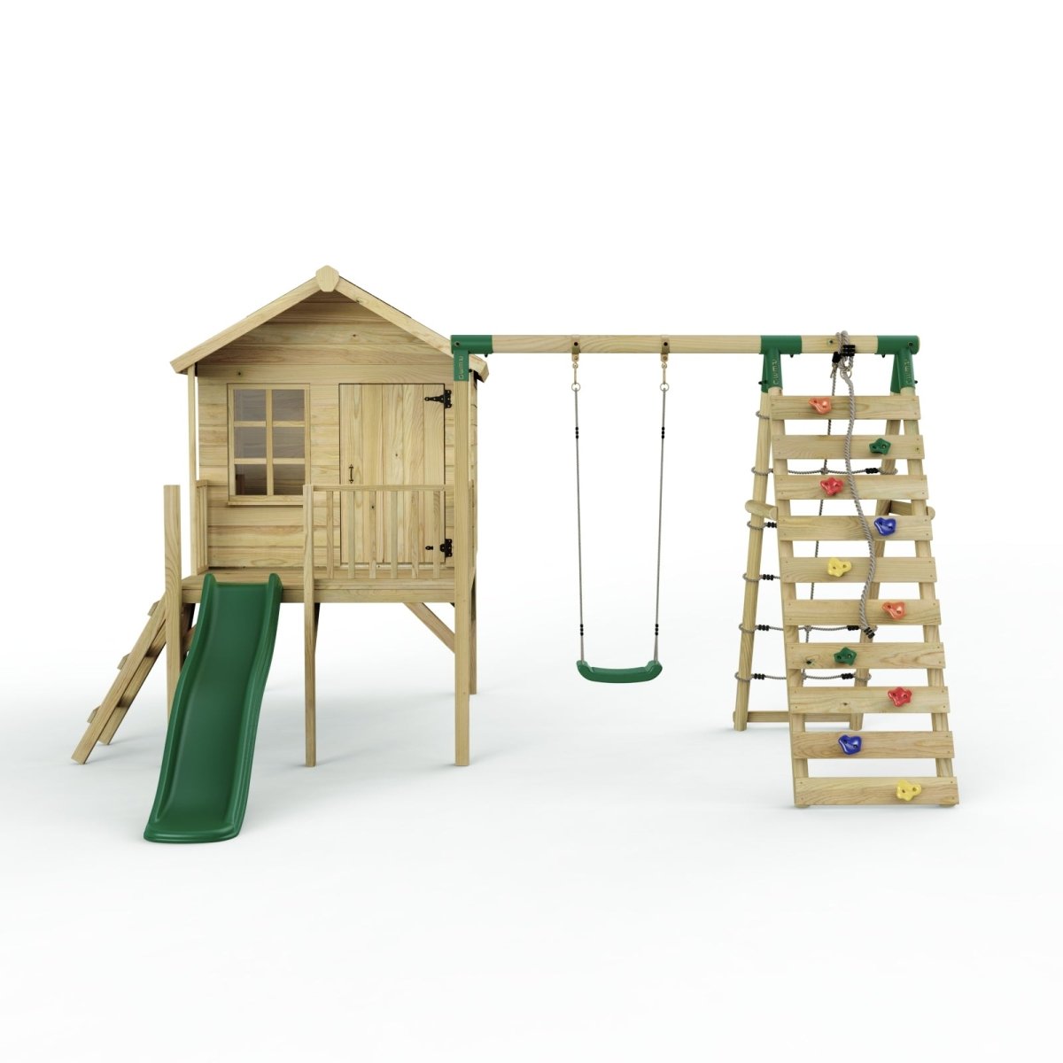 ClassicPlay 5ft Playhouse on Deck with Single Swing, Slide and Climbing Wall
