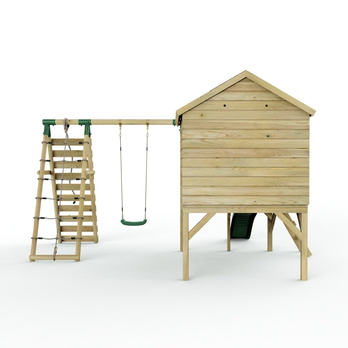 ClassicPlay 5ft Playhouse on Deck with Single Swing, Slide and Climbing Wall