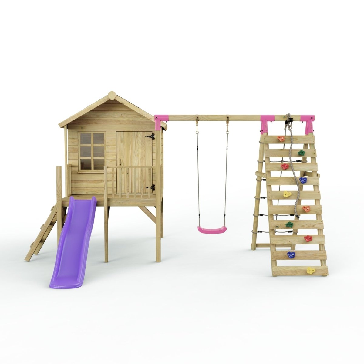 ClassicPlay 5ft Playhouse on Deck with Single Swing, Slide and Climbing Wall