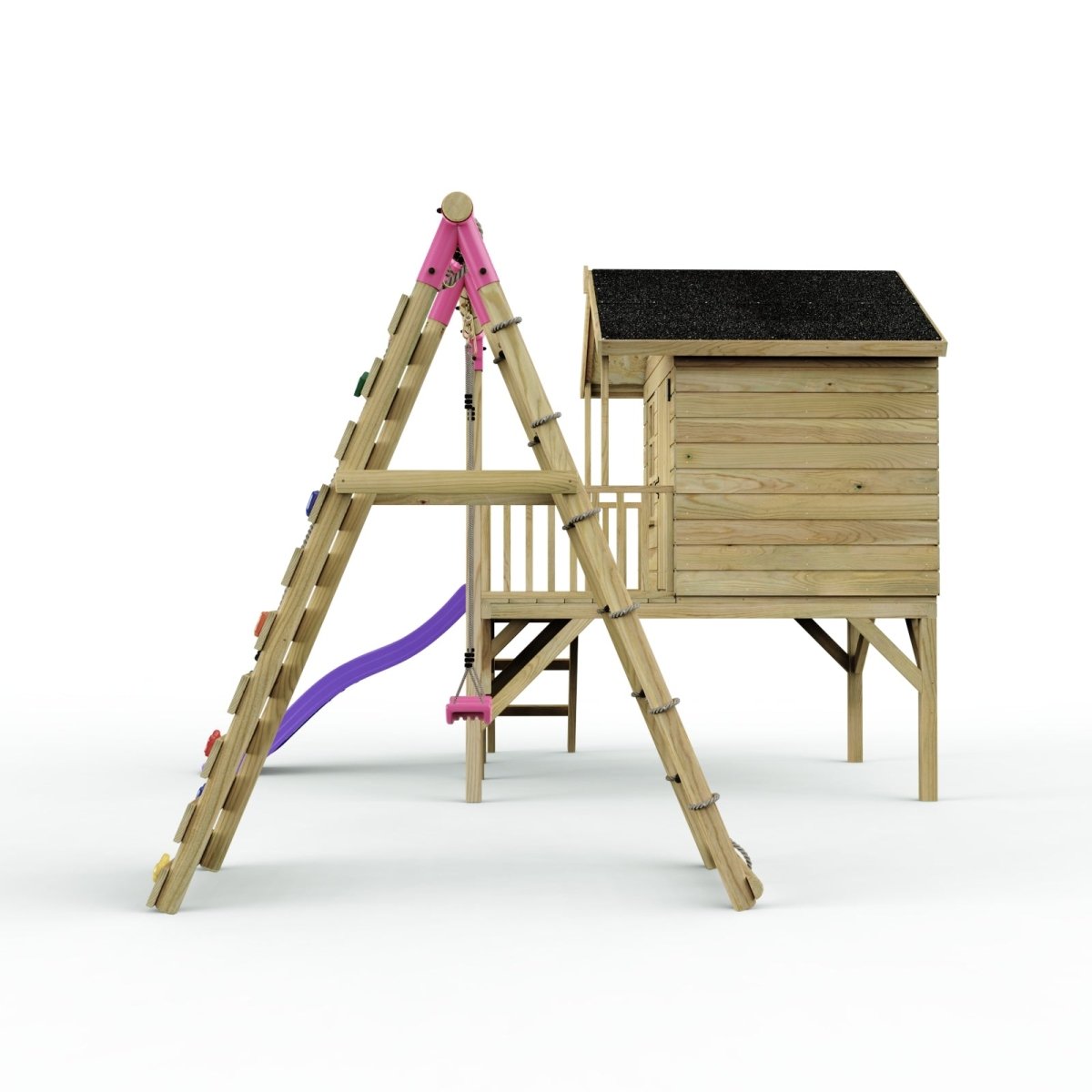 ClassicPlay 5ft Playhouse on Deck with Single Swing, Slide and Climbing Wall