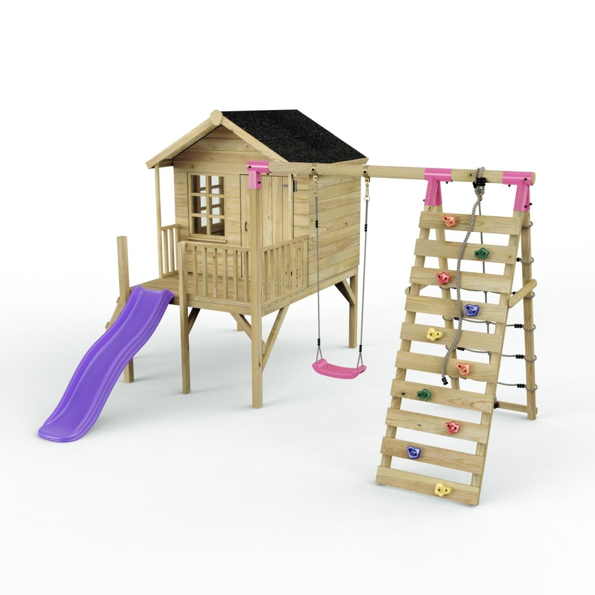ClassicPlay 5ft Playhouse on Deck with Single Swing, Slide and Climbing Wall