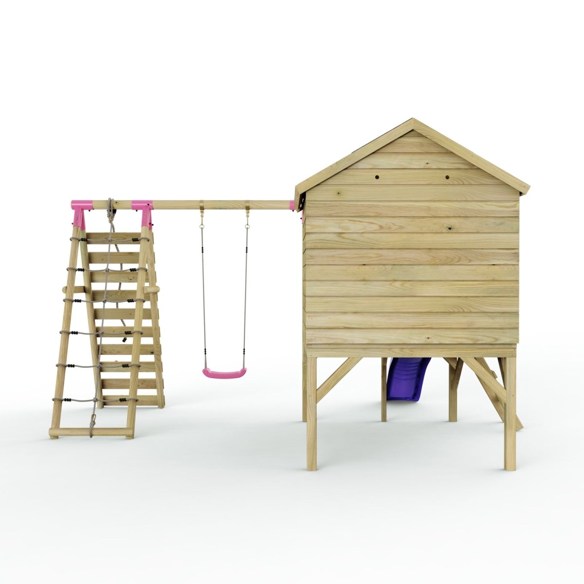 ClassicPlay 5ft Playhouse on Deck with Single Swing, Slide and Climbing Wall