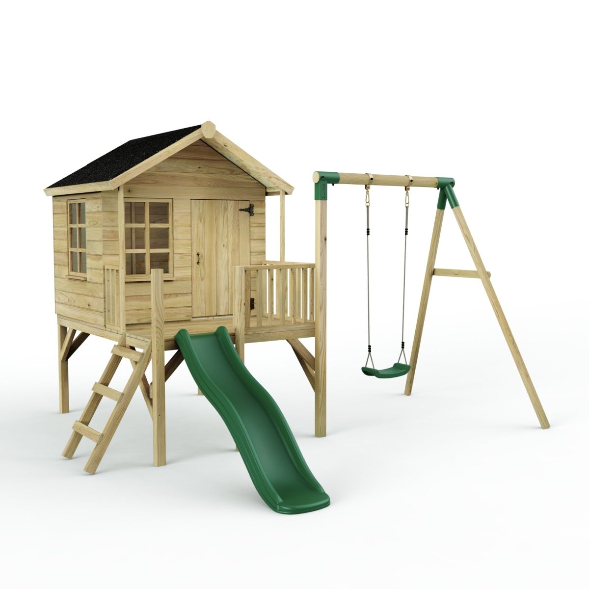 ClassicPlay 5ft Playhouse on Deck with Single Swing and Slide