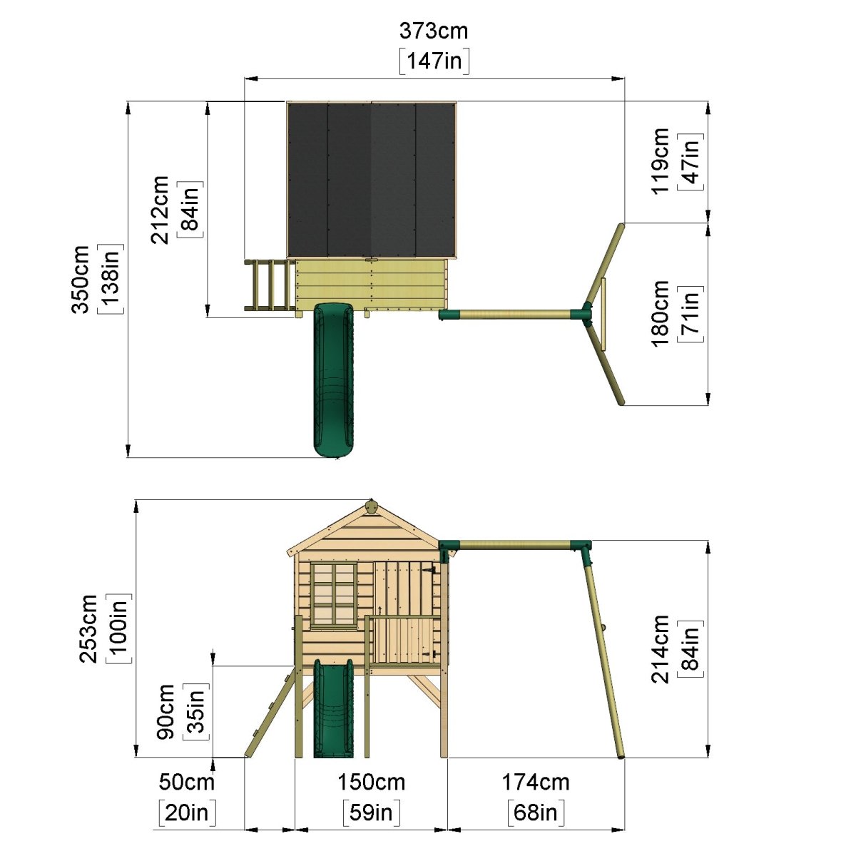 ClassicPlay 5ft Playhouse on Deck with Single Swing and Slide