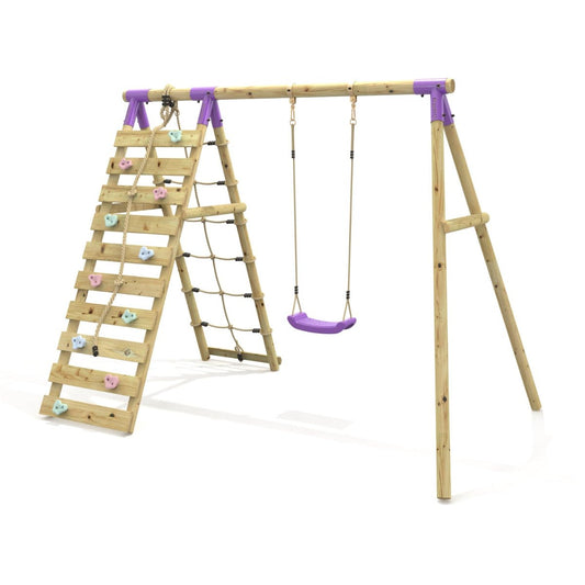 Rebo Single Swing Set with Climbing Wall - Aria Purple