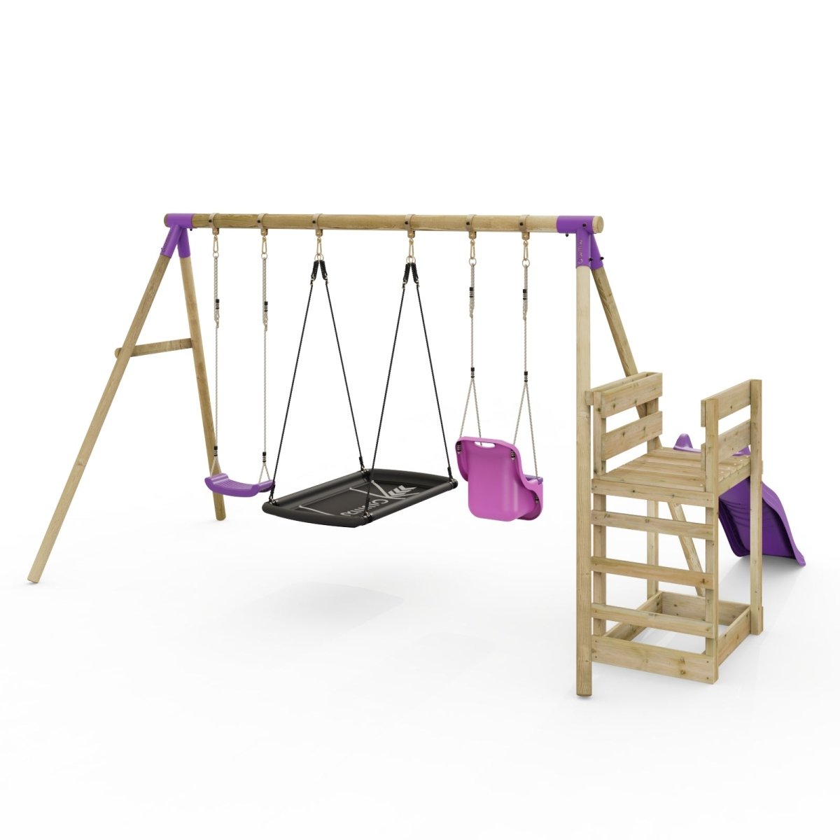 Rebo Triple Swing Set with Slide - Halley Purple