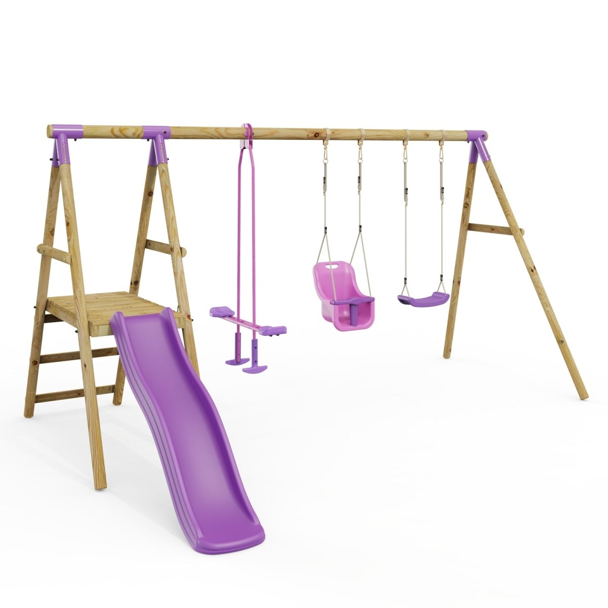 Rebo Triple Swing Set with Slide - Voyager Purple