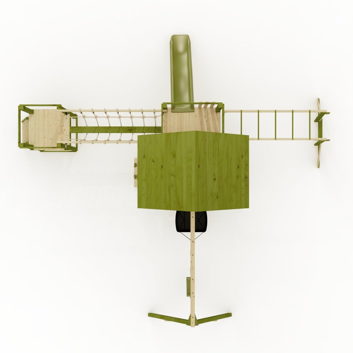 Rebo Wildwood Burrow Climbing Frame with Triple Swing, Monkey Bars, Climbing Wall and Wave Slide