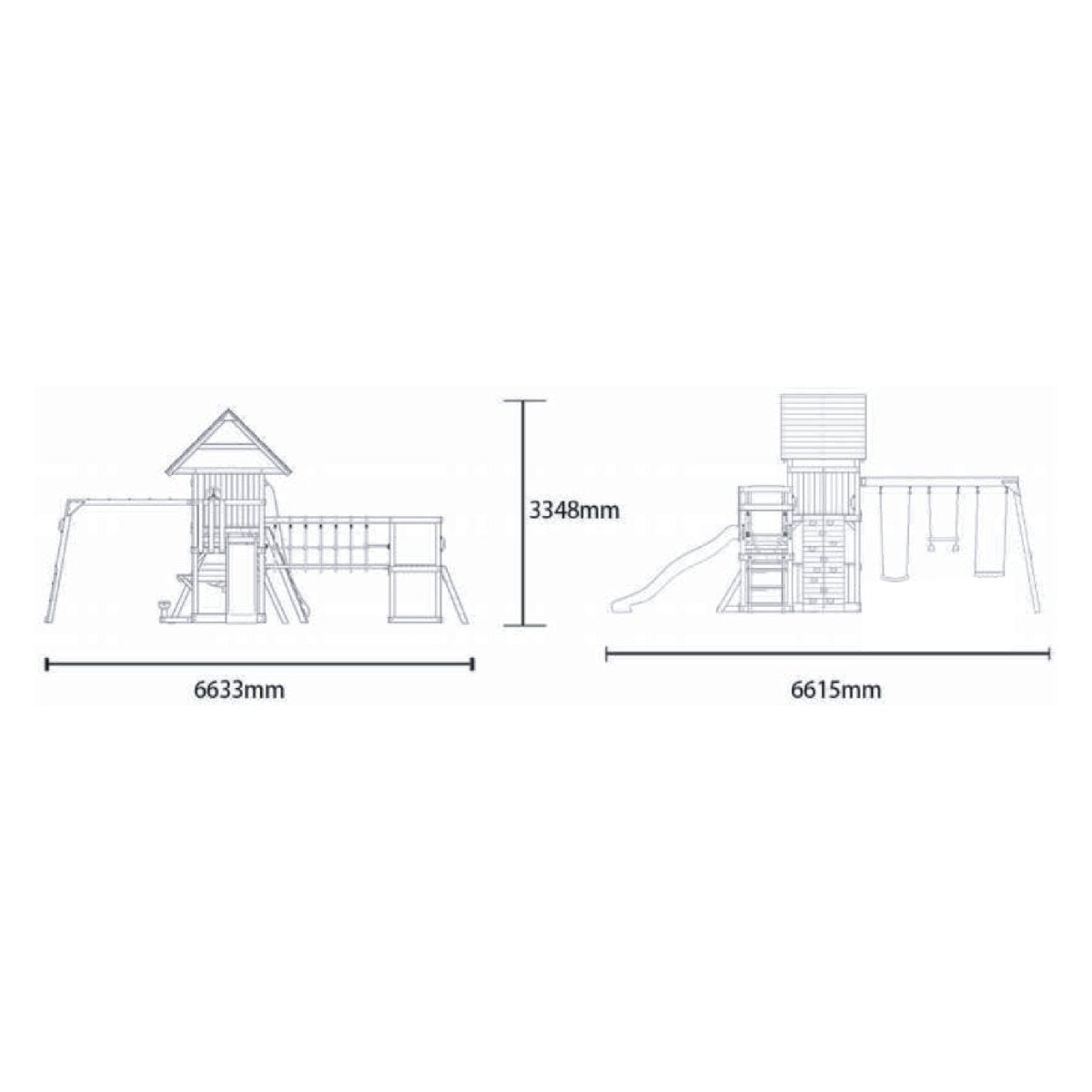Rebo Wildwood Burrow Climbing Frame with Triple Swing, Monkey Bars, Climbing Wall and Wave Slide