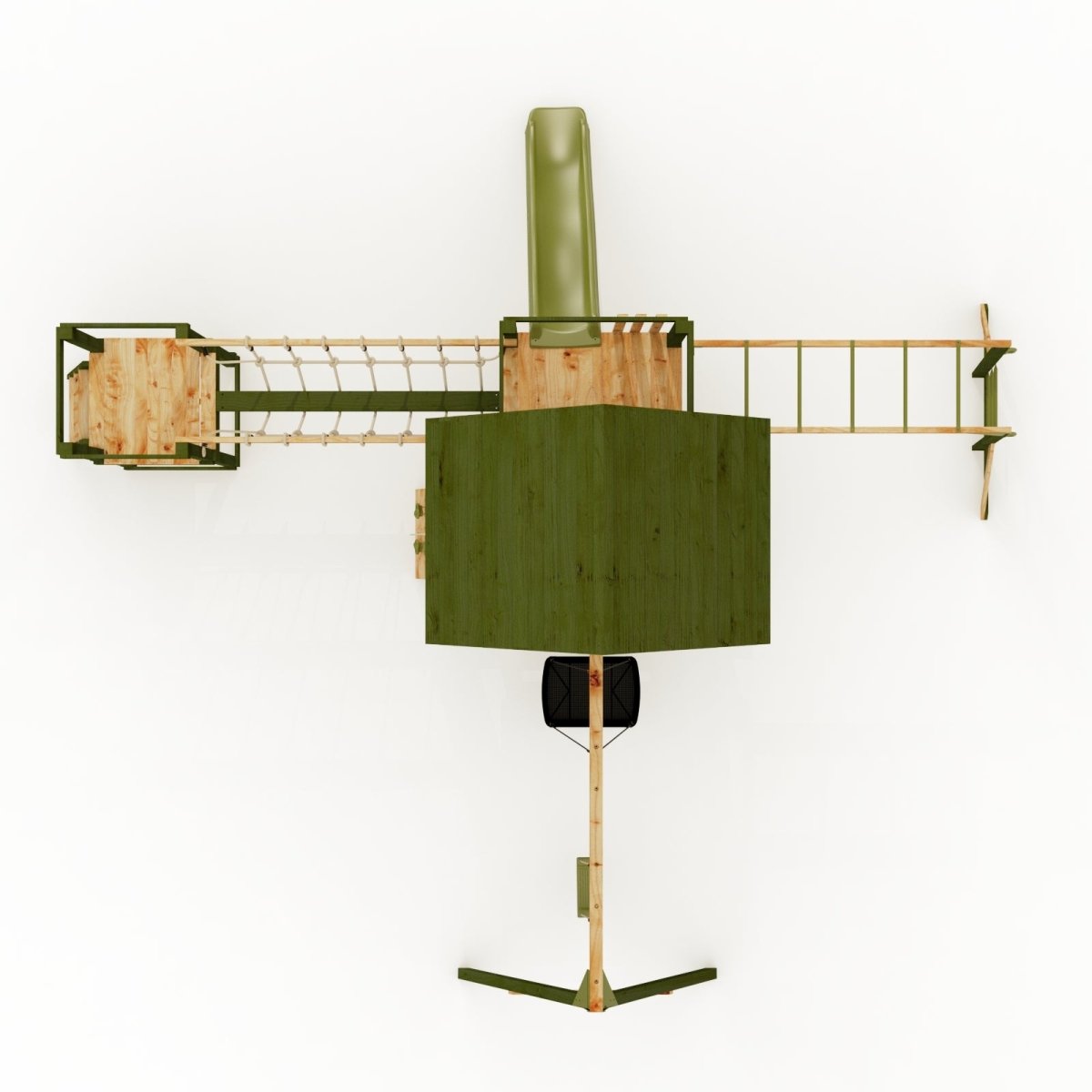 Rebo Wildwood Burrow Climbing Frame with Triple Swing, Monkey Bars, Climbing Wall and Wave Slide