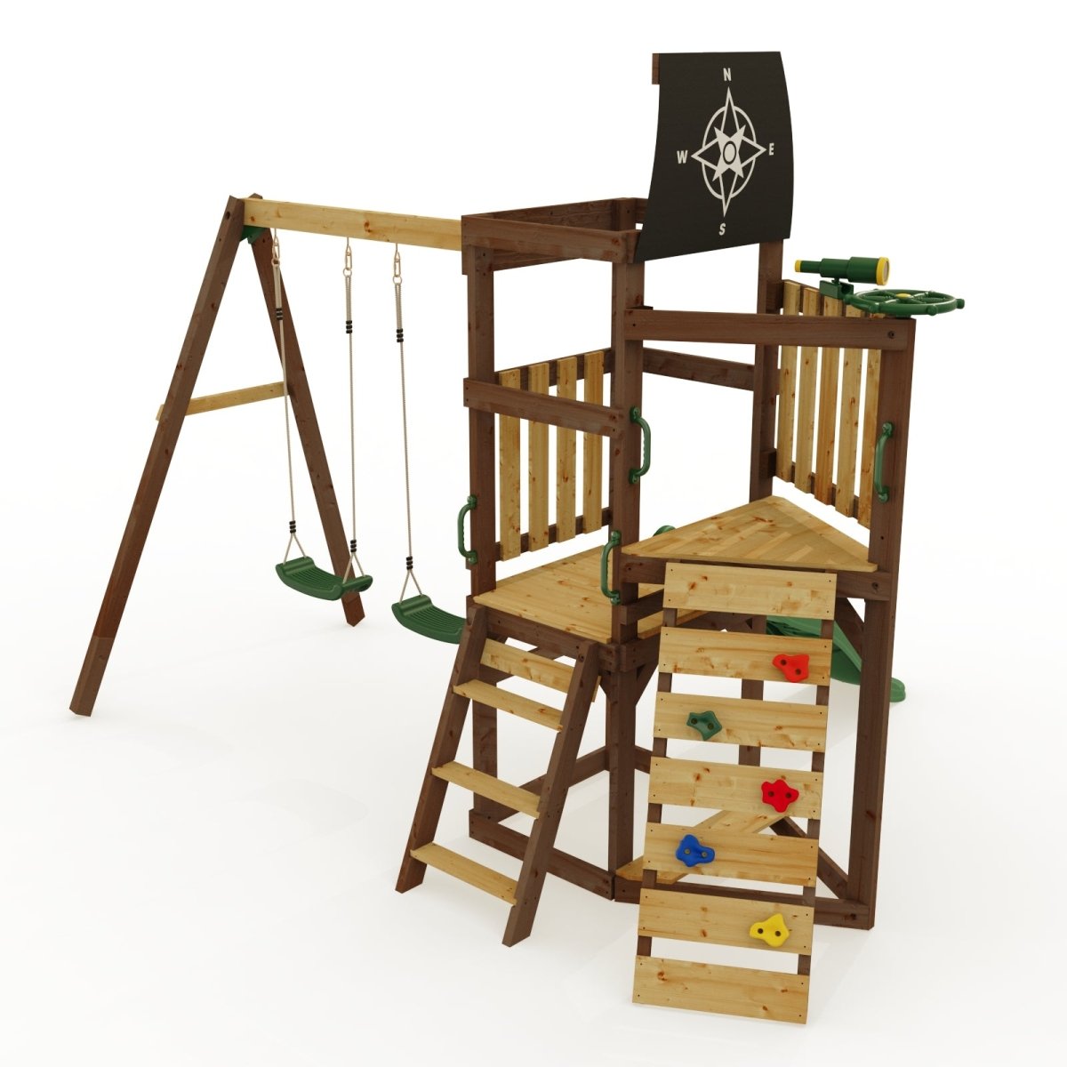 Rebo Wildwood Galleon Climbing Frame with Double Swing and Wave Slide