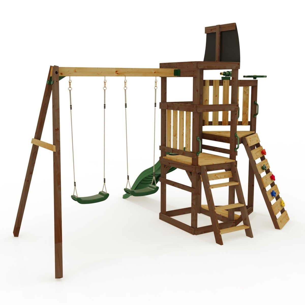 Rebo Wildwood Galleon Climbing Frame with Double Swing and Wave Slide