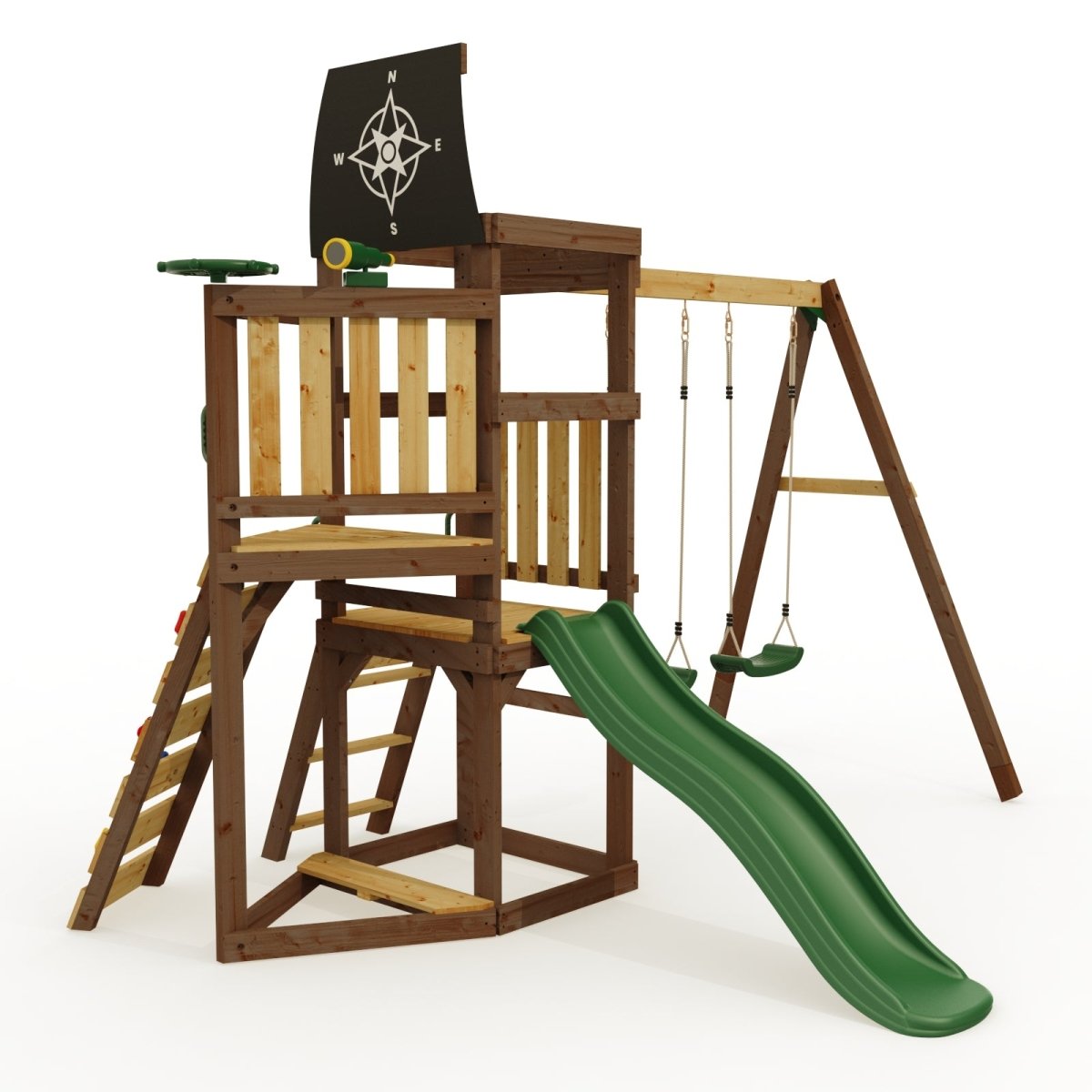 Rebo Wildwood Galleon Climbing Frame with Double Swing and Wave Slide