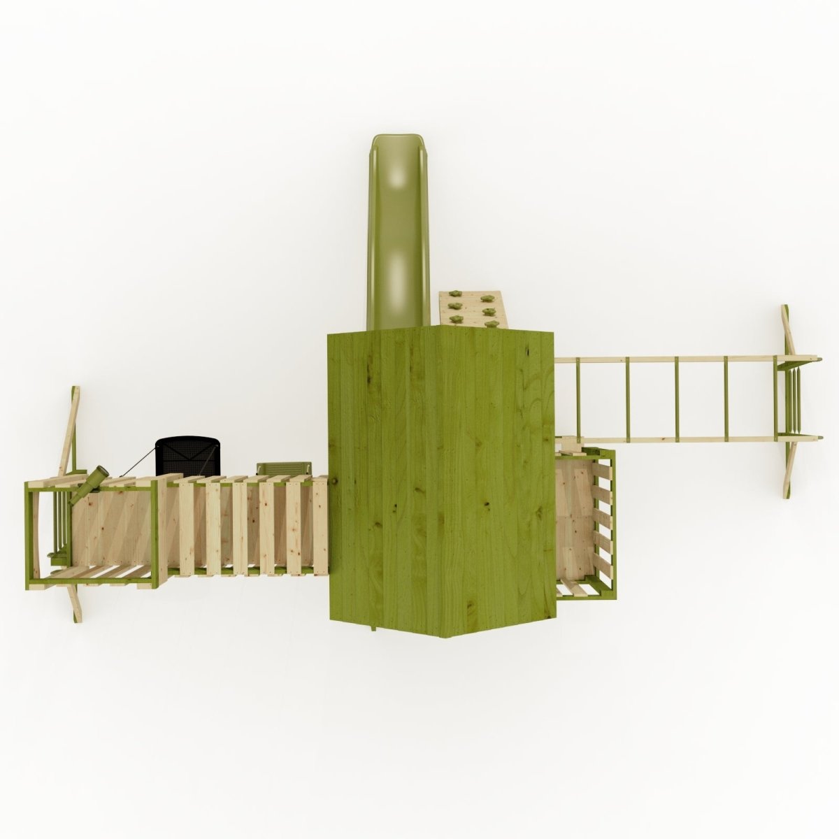 Rebo Wildwood Haven Tower Playhouse with Double Swing, Monkey Bars, Climbing Wall and Wave Slide