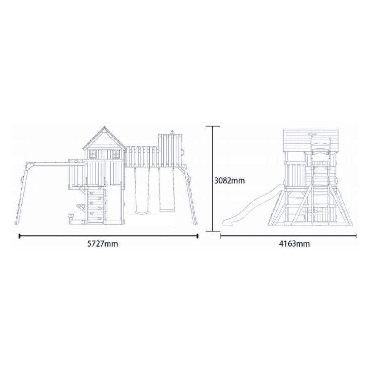 Rebo Wildwood Haven Tower Playhouse with Double Swing, Monkey Bars, Climbing Wall and Wave Slide