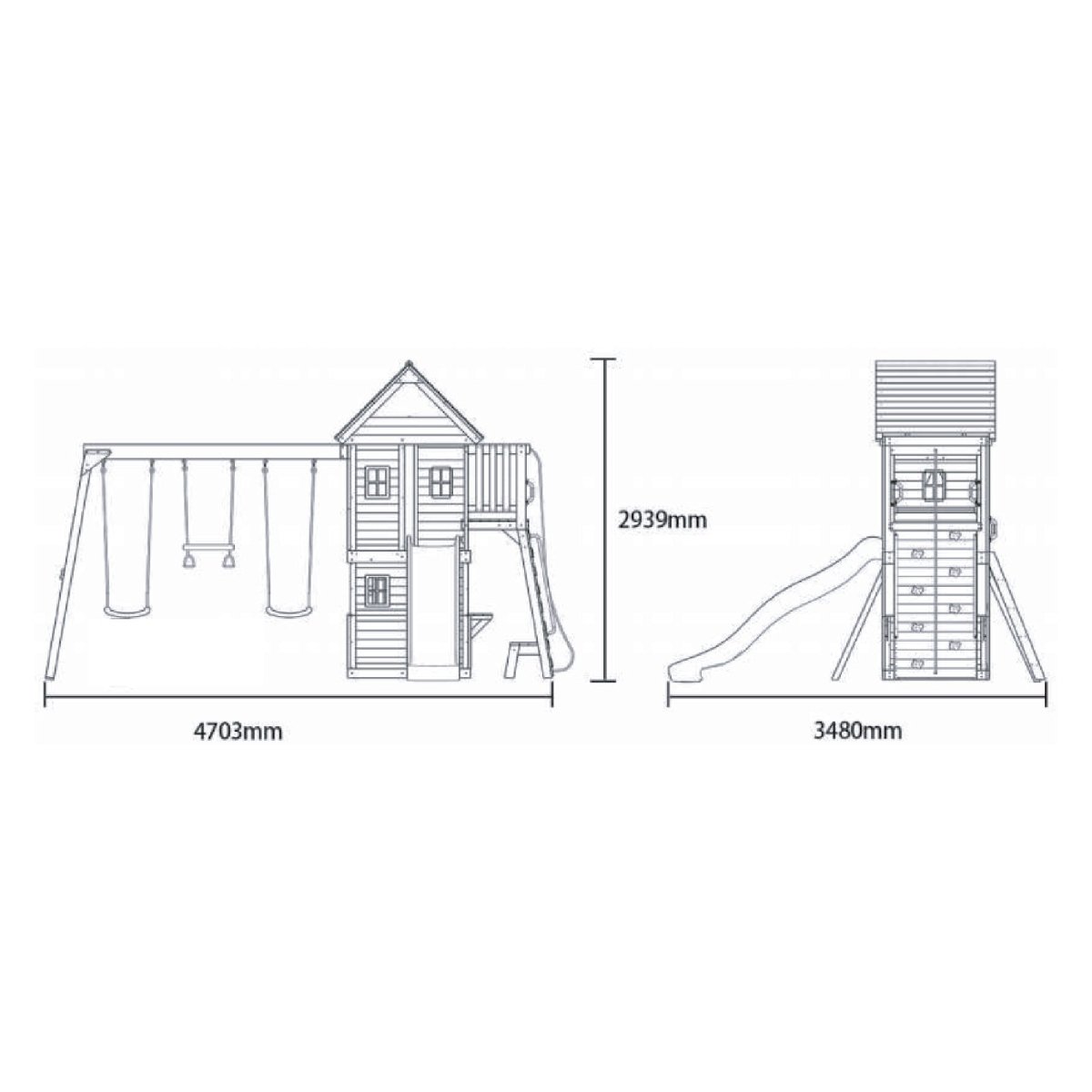 Rebo Wildwood Hideaway Tower Playhouse with Triple Swing, Climbing Wall and Wave Slide