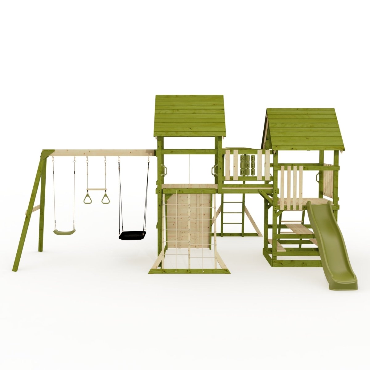 Rebo Wildwood Hollow Climbing Frame with Triple Swing, Climbing Wall and Wave Slide