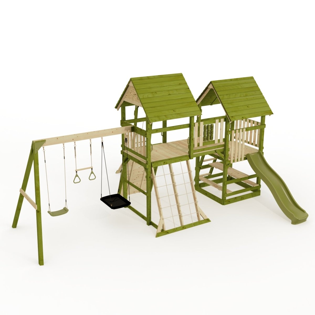 Rebo Wildwood Hollow Climbing Frame with Triple Swing, Climbing Wall and Wave Slide