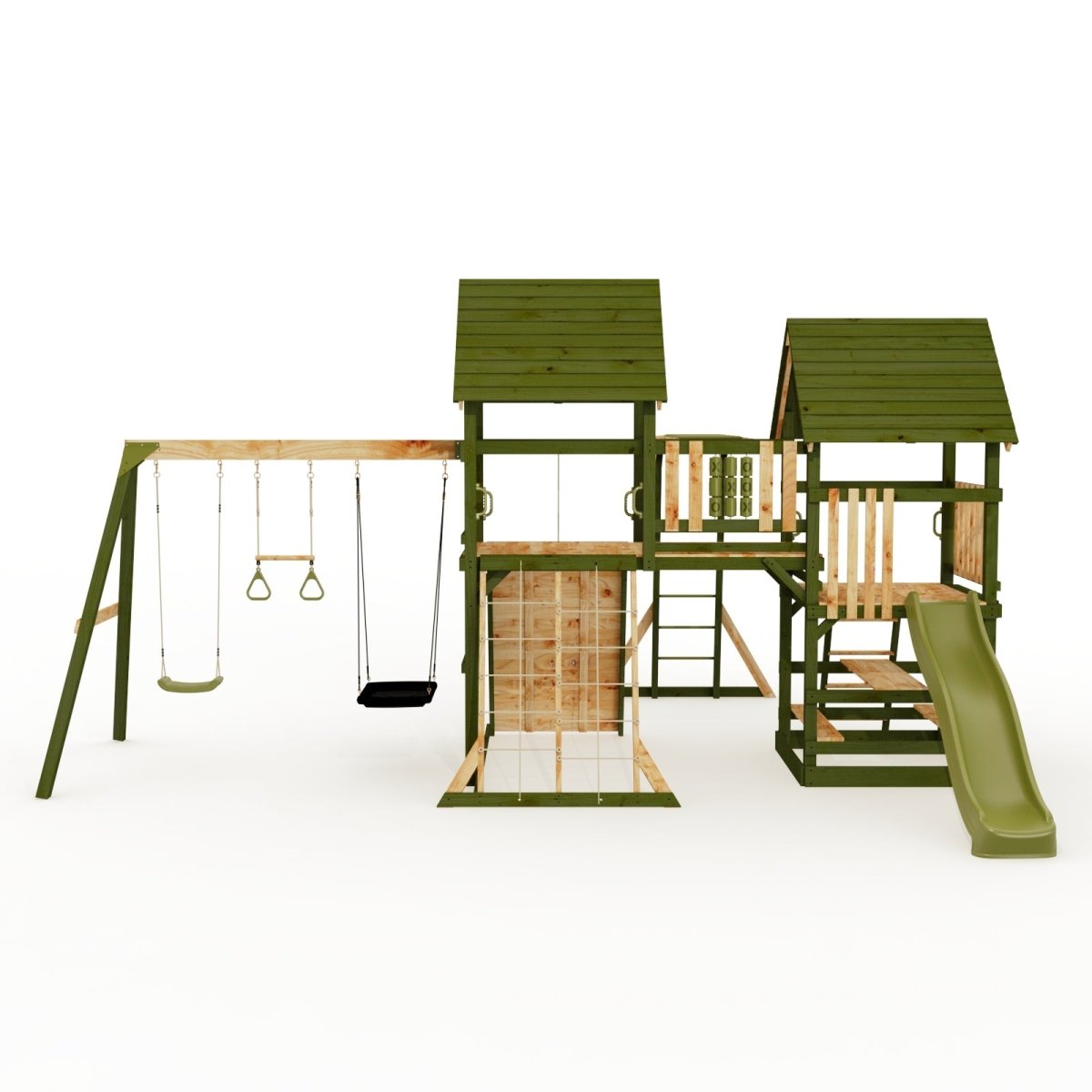 Rebo Wildwood Hollow Climbing Frame with Triple Swing, Climbing Wall and Wave Slide