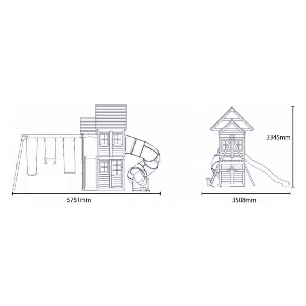 Rebo Wildwood Warren Tower Playhouse with Triple Swing, Wave Slide and Spiral Slide