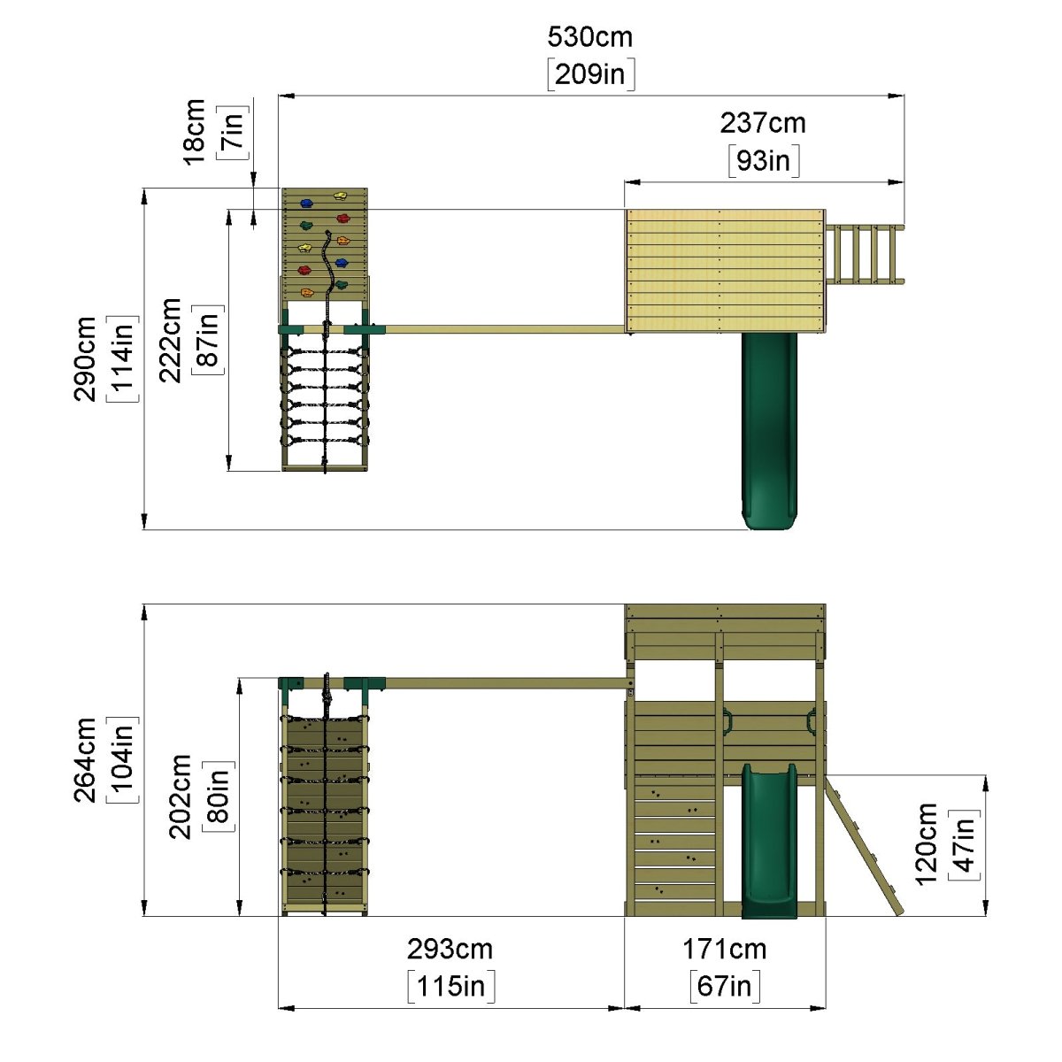 ClassicPlay Outpost XL Lookout Tower with 1.2m Deck, Double Swing, Climbing Wall and Slide