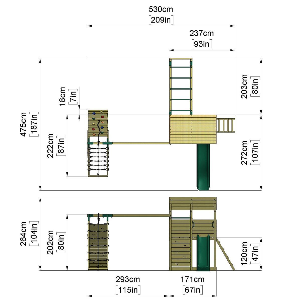 ClassicPlay Outpost XL Lookout Tower with 1.2m Deck, Double Swing, Monkey Bars, Climbing Wall and Slide