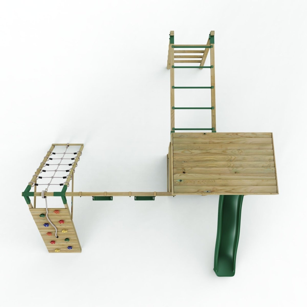 ClassicPlay Outpost XL Lookout Tower with 1.2m Deck, Double Swing, Monkey Bars, Climbing Wall and Slide