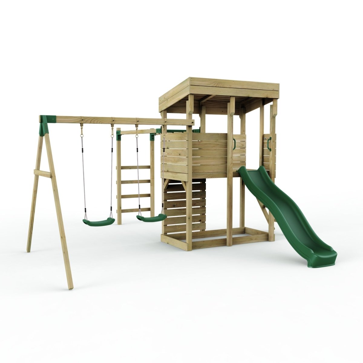 ClassicPlay Outpost XL Lookout Tower with 1.2m Deck, Double Swing, Monkey Bars and Slide